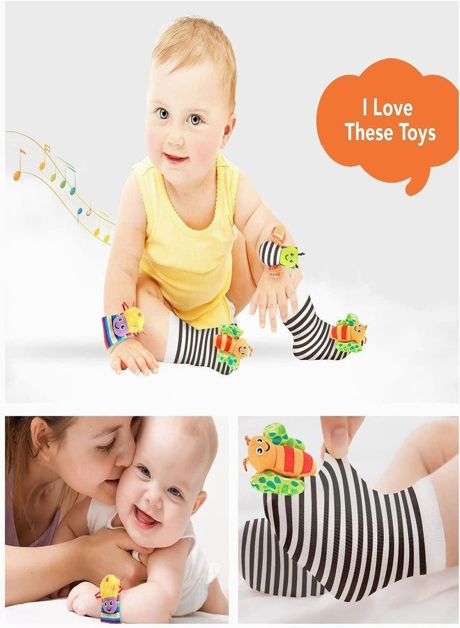 BeFunky Wrist Rattles, Toys Rattles Socks for Babies, Baby Socks Soft Sensory Toys for Babies Birth Birthday, Baby Essential Gifts for 0-3, 0-6, 3-6, 6-12 Months (Butterfly + Beetle) Pack of 4 - Image 4